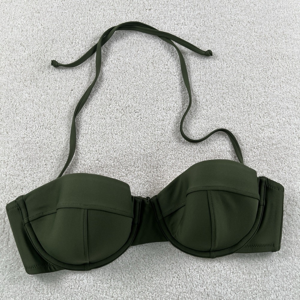 J Crew Bikini Set High Rise Bottoms M Underwire Top 34C Olive Green NWOT - Picture 3 of 12